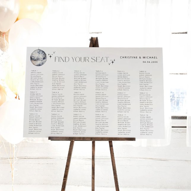 Modern Disco Ball 18 Table Wedding Seating Chart Foam Board (Creator Uploaded)