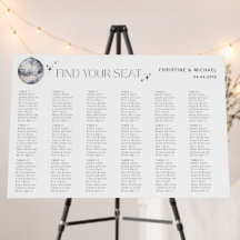 Modern Disco Ball 18 Table Wedding Seating Chart