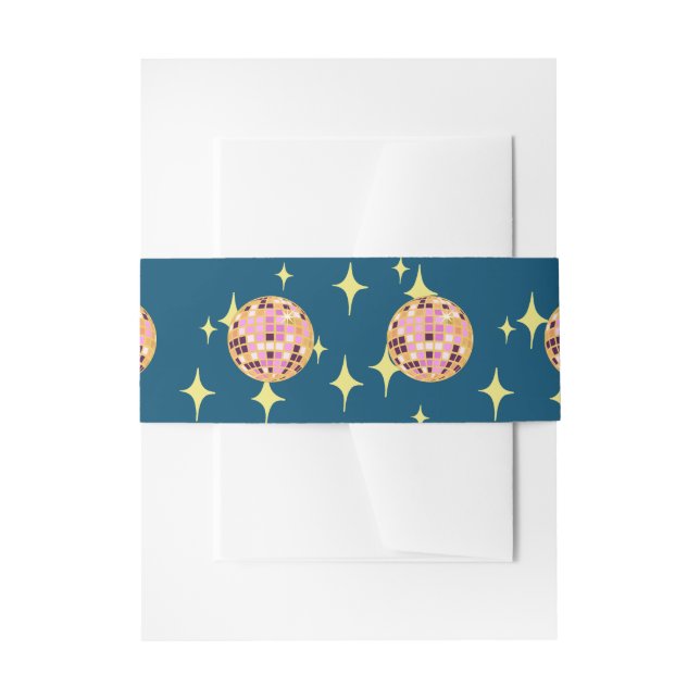 Modern Disco Ball Blue Invitation Belly Band
