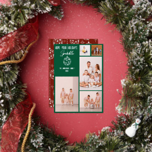 Modern Disco Ball Family Photo Collage Foil Holiday Card