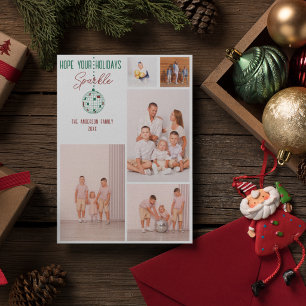 Modern Disco Ball Family Photo Collage Holiday Card