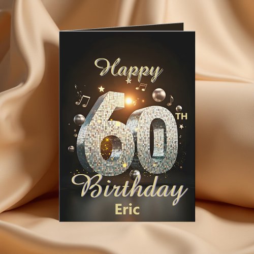 Modern Disco Black Gold Mosaic 60th Birthday