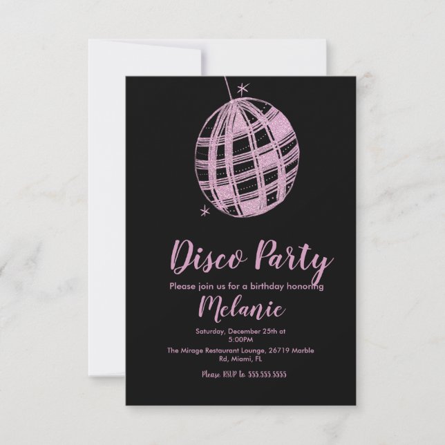 Modern  Disco Party Faux Glitter Pink Ball Invitation (Front)