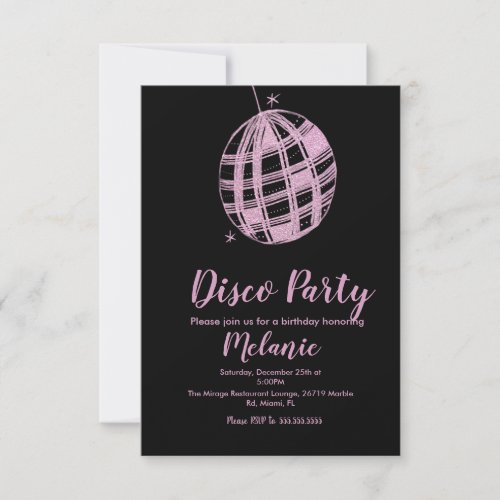 Modern  Disco Party Faux Glitter Pink Ball Invitation
