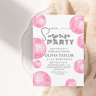 Modern Disco Surprise 21st Birthday Girl Party Invitation