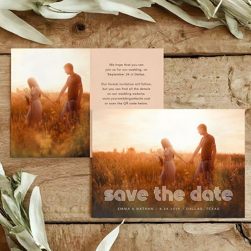 Modern Disco Text  Two Photo and QR Code Save The Date