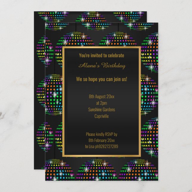 MODERN DISCO THEME BLACK ALL OCCASION INVITATION (Front/Back)