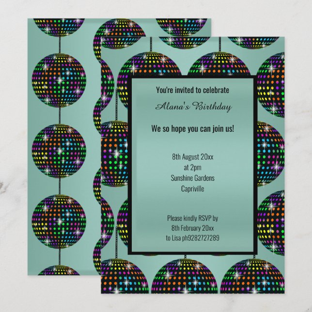 MODERN DISCO THEME GREEN SAGE ALL OCCASION INVITATION (Front/Back)