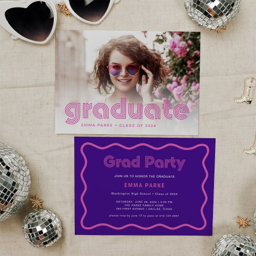 Modern Disco Typography and Photo  Grad Party Announcement
