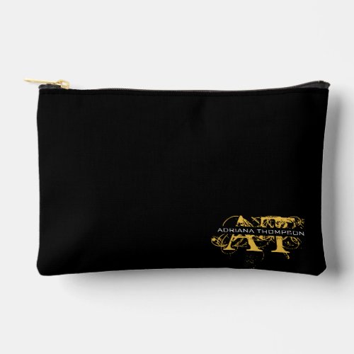 Modern Distressed Black  Gold Monogrammed Accessory Pouch