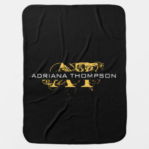 Modern Distressed Black & Gold Monogrammed Baby Blanket