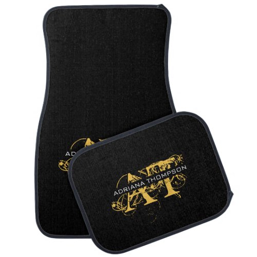 Modern Distressed Black  Gold Monogrammed Car Floor Mat