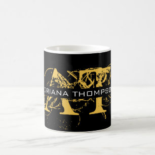 Modern Distressed Black & Gold Monogrammed Coffee Mug