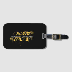 Modern Distressed Black & Gold Monogrammed  Luggage Tag