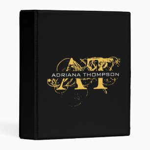 Modern Distressed Black & Gold Monogrammed Mini Binder