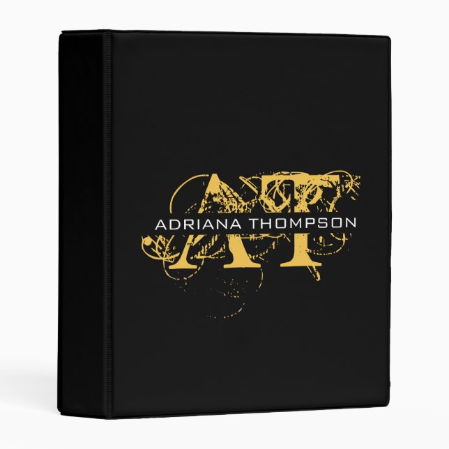 Modern Distressed Black & Gold Monogrammed Mini Binder (Front/Spine)