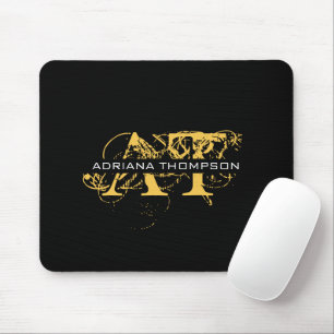 Modern Distressed Black & Gold Monogrammed Mouse Pad