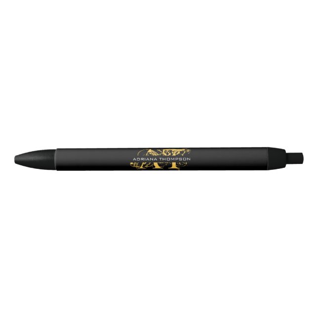 Modern Distressed Black & Gold Monogrammed Pen (Front)