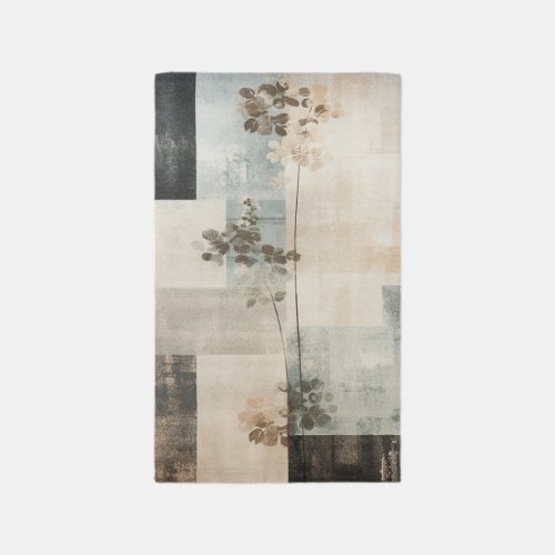 Modern Distressed Flower Blue Beige Color Block Rug