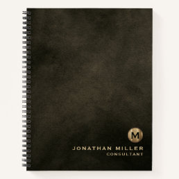 Modern Distressed Leather Brushed Gold Monogram Notebook
