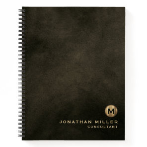Modern Distressed Leather Brushed Gold Monogram Notebook
