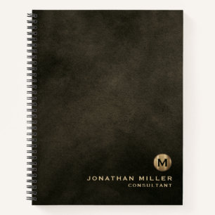 Modern Distressed Leather Brushed Gold Monogram Notebook