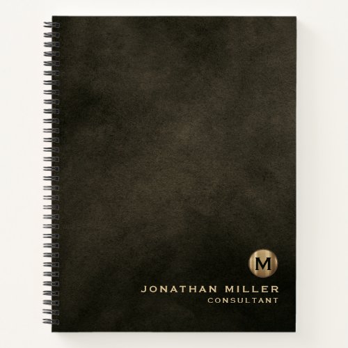 Modern Distressed Leather Brushed Gold Monogram Notebook