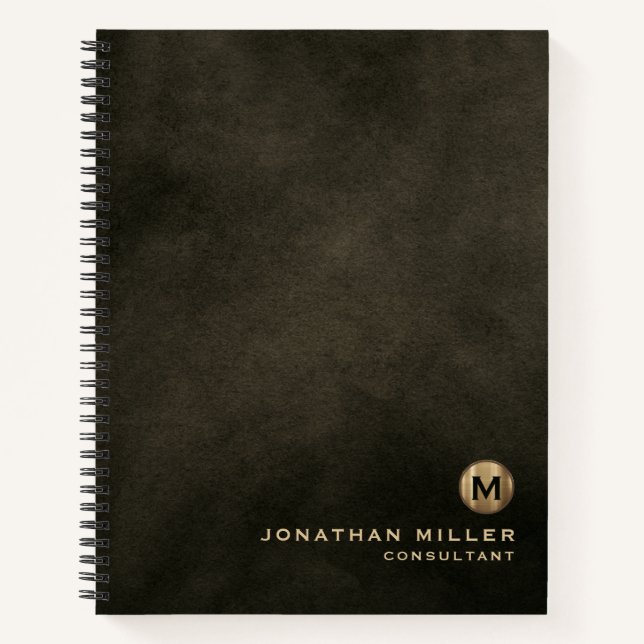 Modern Distressed Leather Brushed Gold Monogram Notebook (Front)
