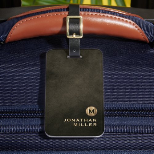 Modern Distressed Leather Gold Monogram Luggage Tag