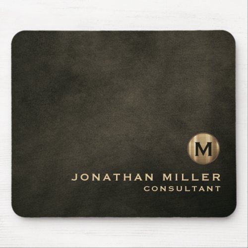 Modern Distressed Leather Gold Monogram Mouse Pad