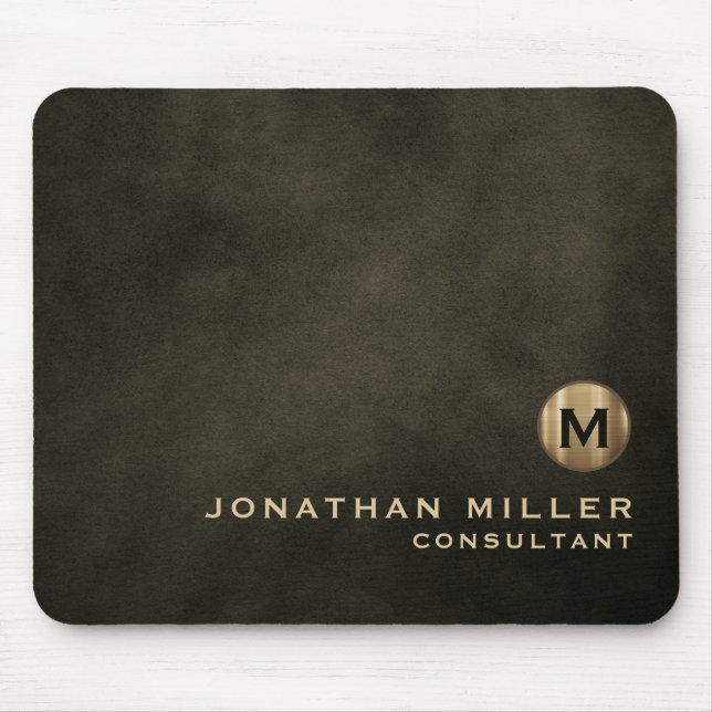 Modern Distressed Leather Gold Monogram Mouse Pad (Front)