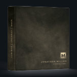 Modern Distressed Leather Luxury Gold Monogram 3 Ring Binder<br><div class="desc">Modern Brushed Metallic Gold Monogram Medallion Classic Block Typography Initial Name Custom Text Home Office Work School Recipe 3 ring binder</div>