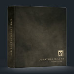 Modern Distressed Leather Luxury Gold Monogram 3 Ring Binder<br><div class="desc">Modern Brushed Metallic Gold Monogram Medallion Classic Block Typography Initial Name Custom Text Home Office Work School Recipe 3 ring binder</div>