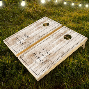 Modern Distressed Shiplap Custom Names Wedding Cornhole Set