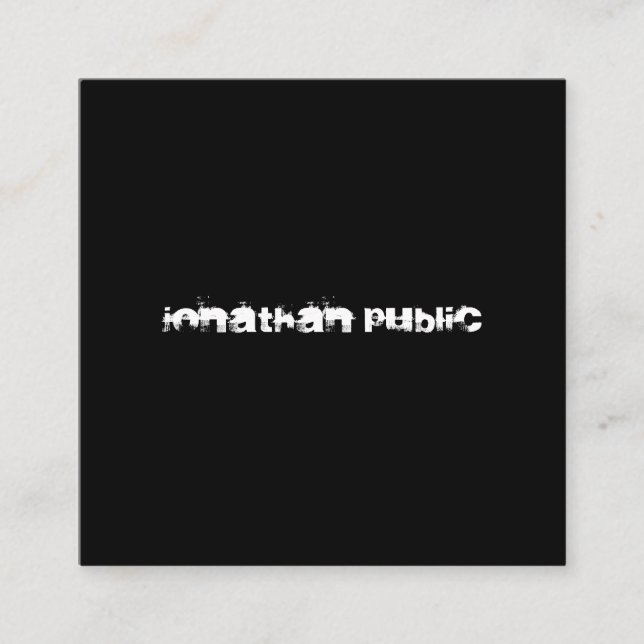 Modern Distressed Text Black And White B&W Elegant Square Business Card (Front)