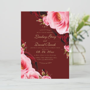 Modern Divine Rose Blushing Red Wedding Invitation