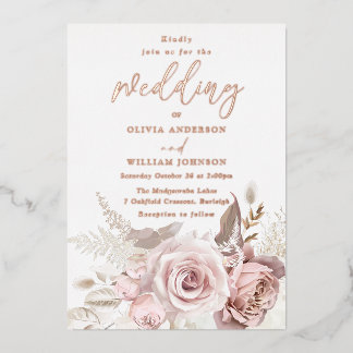 Modern Divine Rose Gold Blush All Seasons Wedding Foil Invitation