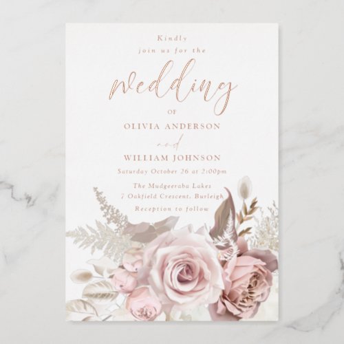 Modern Divine Rose Gold Blush All Seasons Wedding Foil Invitation