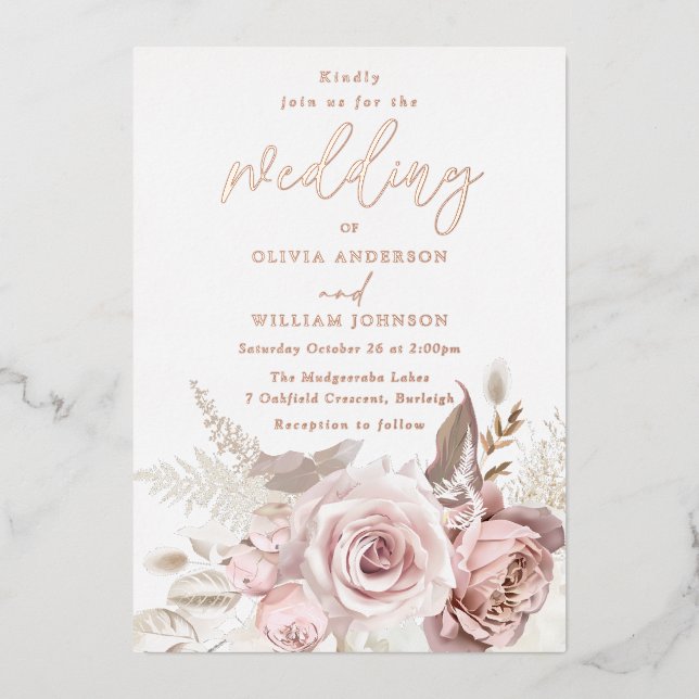 Modern Divine Rose Gold Blush All Seasons Wedding Foil Invitation (Front)