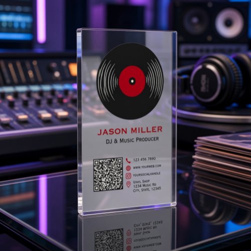 Modern DJ Vinyl Record Clear Acrylic Business Card Cards