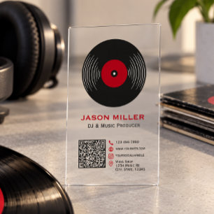 Modern DJ Vinyl Record Clear Acrylic Business Card Cards