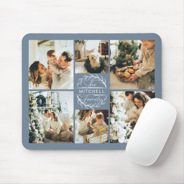 Modern Dlue Photo Collage Personalized Monogram Mouse Pad (With Mouse)