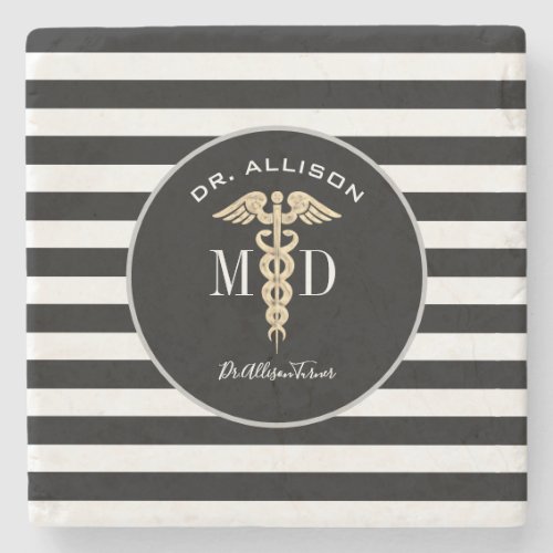 Modern Doctor MD Grey Graduation Personalized Stone Coaster