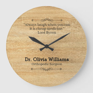 Modern Doctor Name Designation Quote Wooden Shade Large Clock