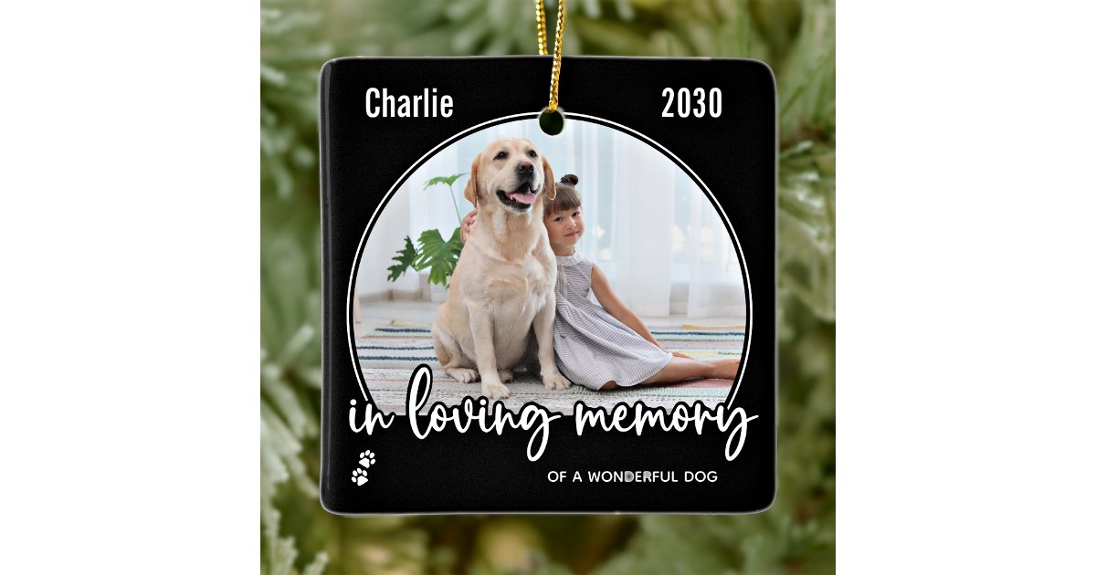 Modern Dog 2 Photo In Loving Memory Pet Memorial Ceramic Ornament | Zazzle