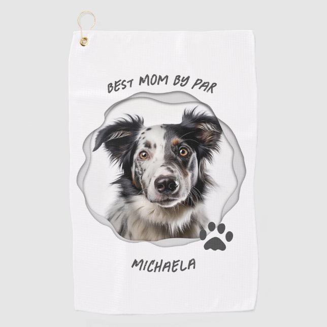 Modern Dog Best Mom Photo Golf Towel (Front)