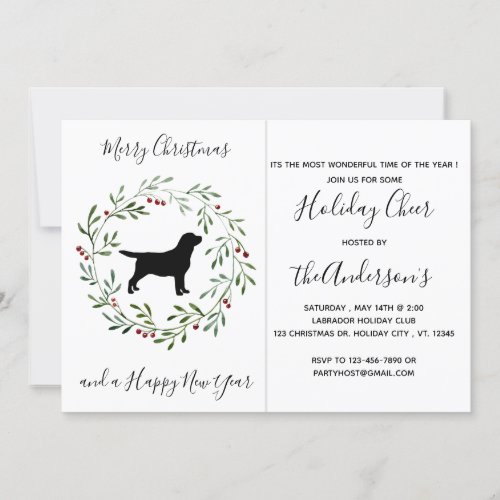 Modern Dog Black Labrador Merry Christmas Party Invitation