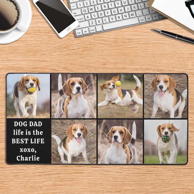 Modern Dog Dad Life Custom 7 Photo Collage Desk Mat (Creator Uploaded)