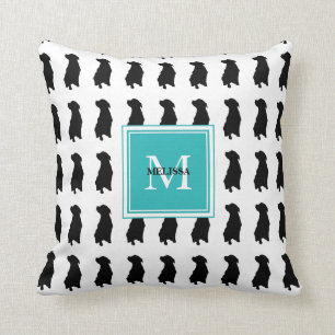 Modern dog dogs silhouette teal monogram name throw pillow