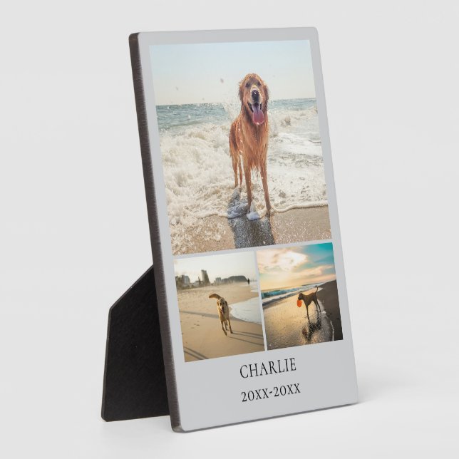 Modern Dog Gray Personalized Pet Collage Photo Plaque (Side)